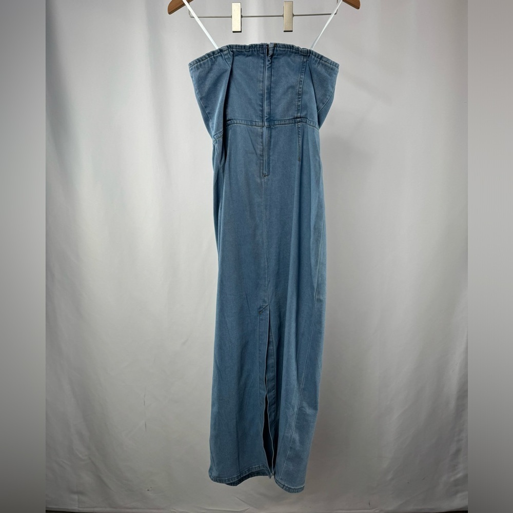 NWT Torn by Ronny Kobo Renee‎ Strapless Denim Midi Dress in Medium Blue Small - Picture 5 of 10
